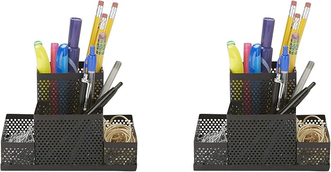 Mind Reader Desk Organizer [4-Compartment, 2-Piece Same Set] - Supplies and Accessories Storage Organizer for Office Desk with Pencil and Pen Cup and Paper Clip Holder Black