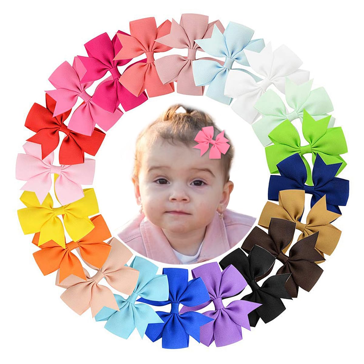 SNOWIE SOFT 20 Pcs Hair Bows 3 Inch Grosgrain Ribbon Baby Girls Hair Clips Alligator Barrettes/ Accessories For Infants Toddlers Kids Teens,Multi