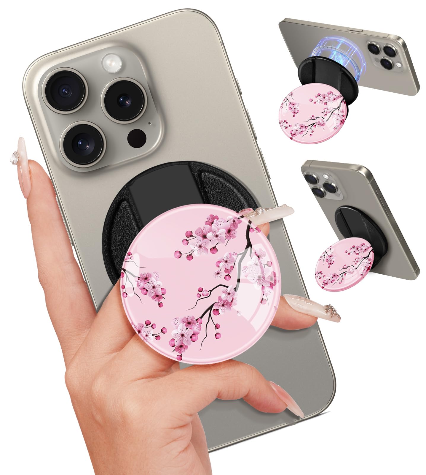 Kidcube Phone Grip Compatible with Magsafe - Magnetic Phone Grip Stand Cute Blossom Finger Grip Kickstand Ring Holder Women Girls Compatible with