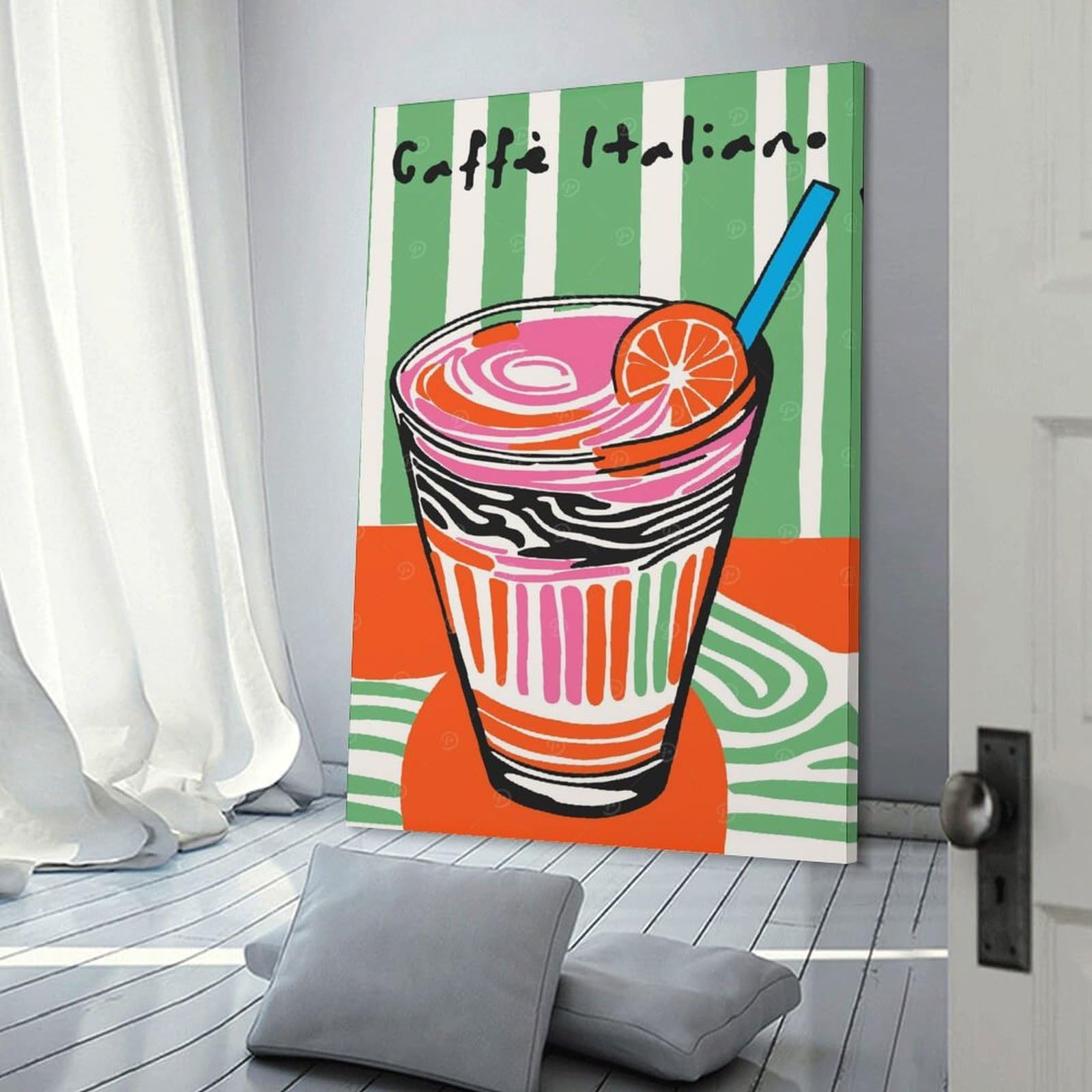 Junmoney Decorative Wall Artwork Retro Caffe Italiano, 20x30inch(50x75cm), for Calm Bedrooms, Home Corners Or Flats, An Easy Wall Refresh for Bedrooms