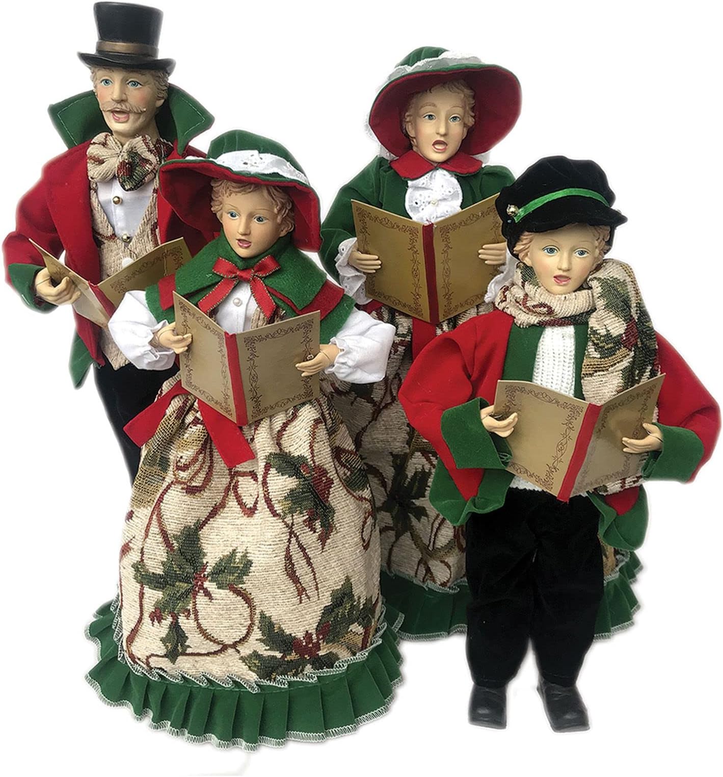 Set of 4 Beige and Green Victorian Holly Carolers Christmas Figures 28.5"