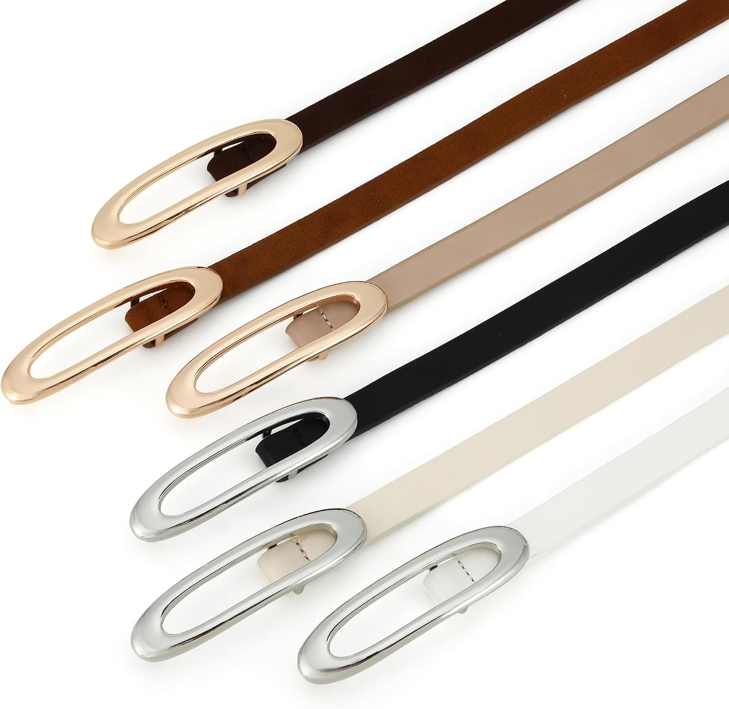 HOTWILL Women Skinny Belt for Jeans Dresses Thin Waist Belts | 0.55 in Wide, Cute Gold Silver Buckle, Suede/Faux Leather, Fashion Casual Accessories, for Skirts Blouses Daily Outfit