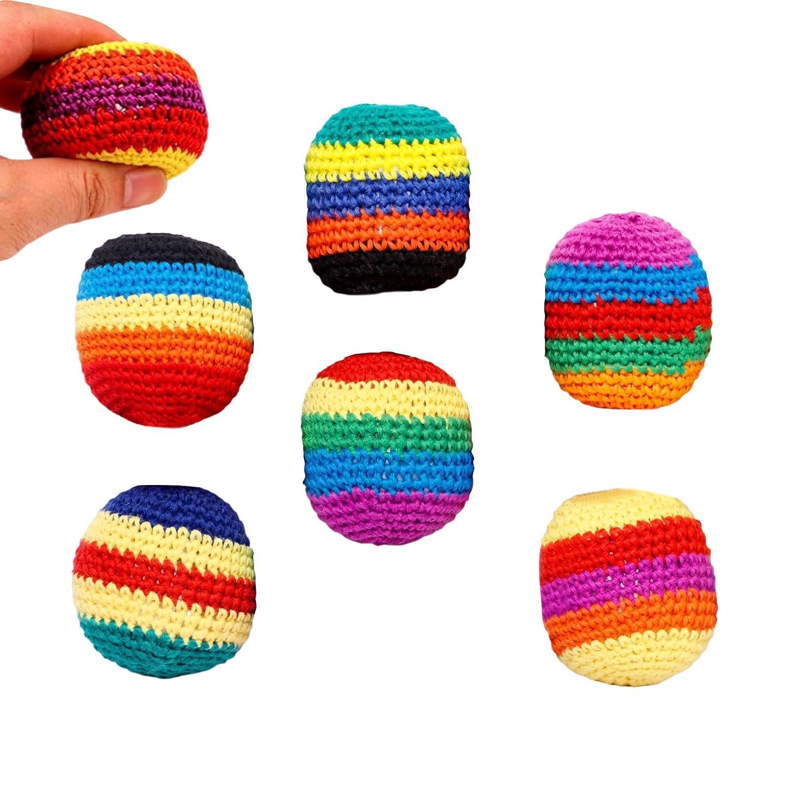 Hacky gestrickter Ball, tragbar, bunt, handgefertigt, 6 Stück, handgestrickt, für Erwachsene, Teenager, Anfänger, Gruppenspiele, Outdoor-Sport, Partys, Reisen, Gia