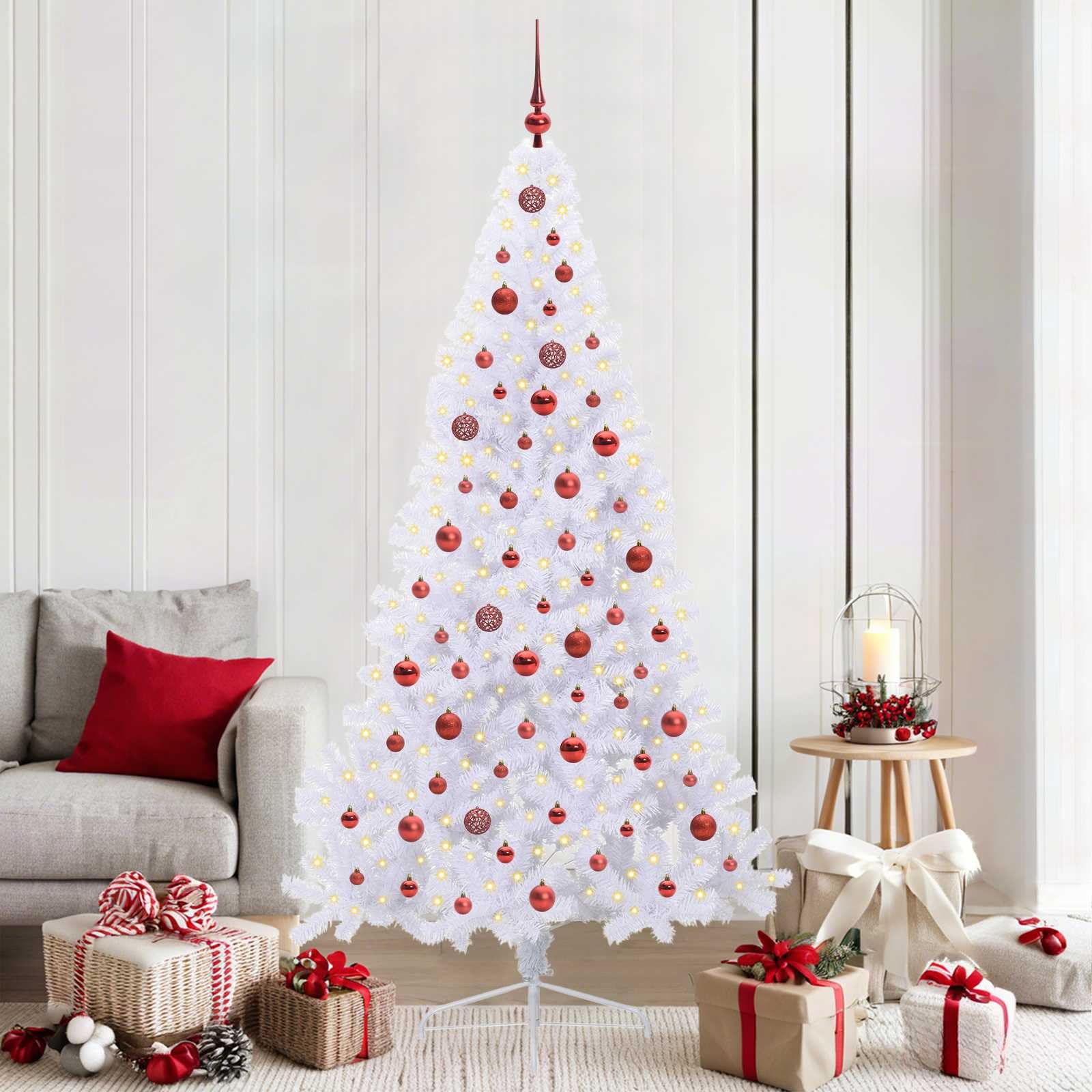 Árbol de Navidad de 210 cm con 300 luces LED en PVC denso y base de acero de alta resistencia