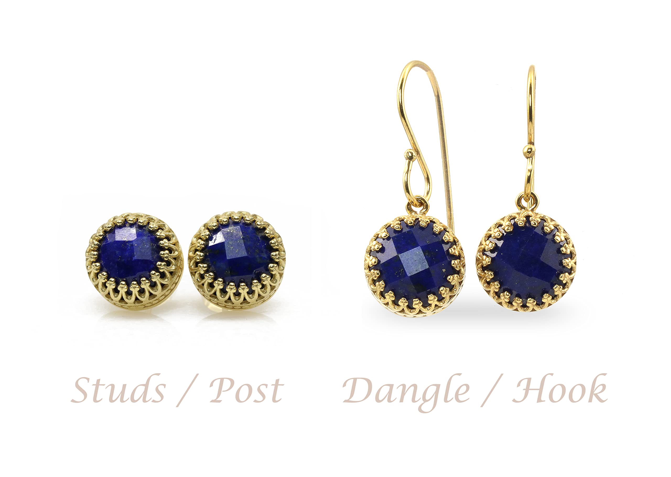 Boucles d'oreilles en Lapis Lazuli d'Anémone - Boucles d'Oreilles Élégantes et Délicates - Crochet en Pierre Ronde, Boucles d'Oreilles pour Femmes, Mode, Quotidien, Cadeau