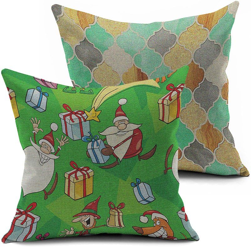 1 Side Boho Vintage Mint Green Moroccan Pillow Cover - 1 Side Christmas Throw Accent Decorative Pillows Cushion Covers Pillow Case,2 Side Printed Cotton Linen Outdoor Pillows