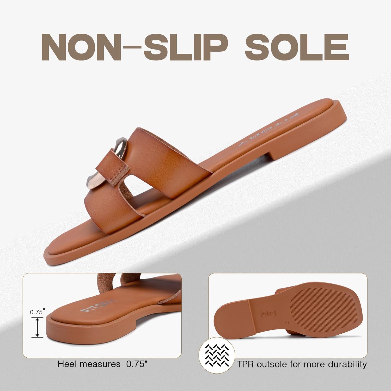 FITORY Women's Flat Sandals Fashion Square Open Toe Slides With Metal Chain Slippers for Summer Size 6-11 - Image 4