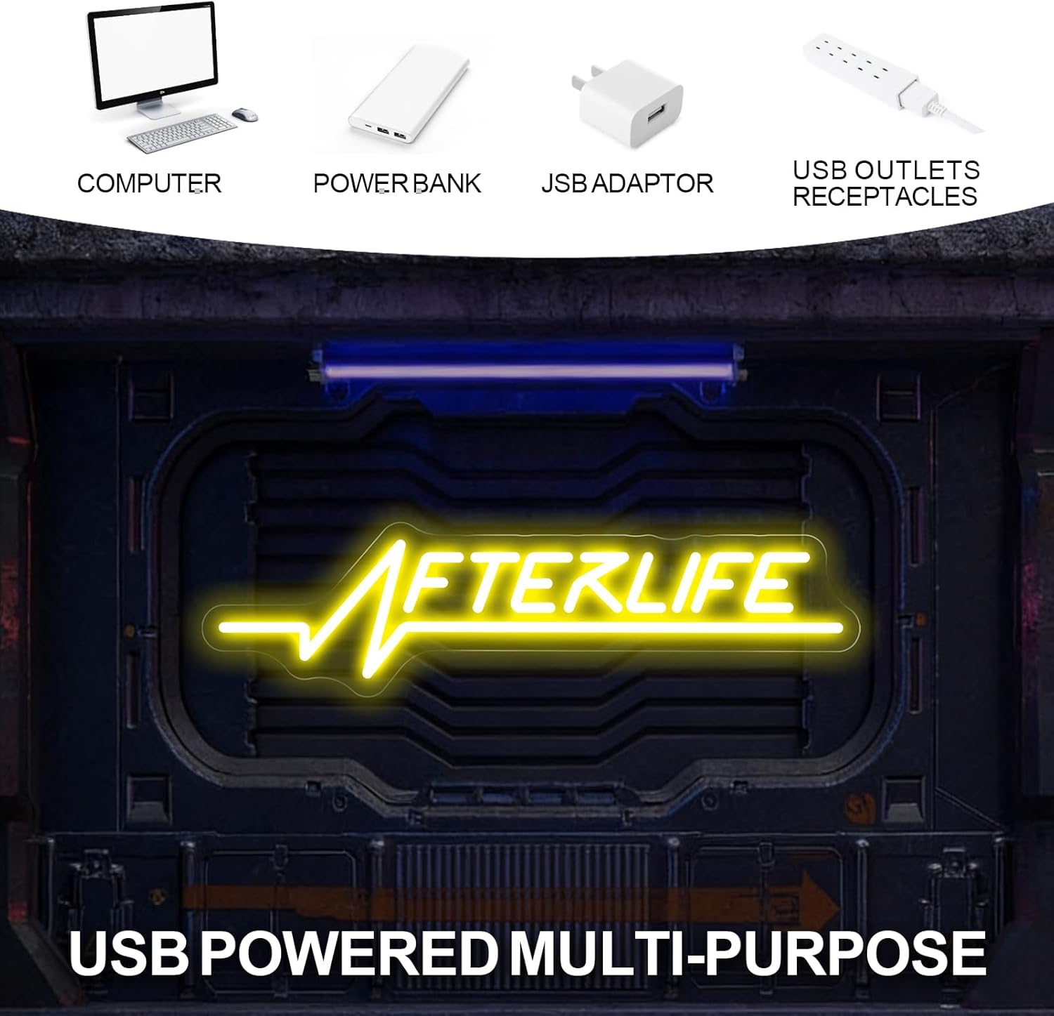 Afterlife Neon Sign, Lemon Yellow Cyberpunk LED Wall Light, Cyberpunk Shooting Games LED Decor for Man Cave, Gamer Room, Boys Bedroom, PC Setup, Bar, Esports Arena 17.7″ × 4.7″ - Image 5