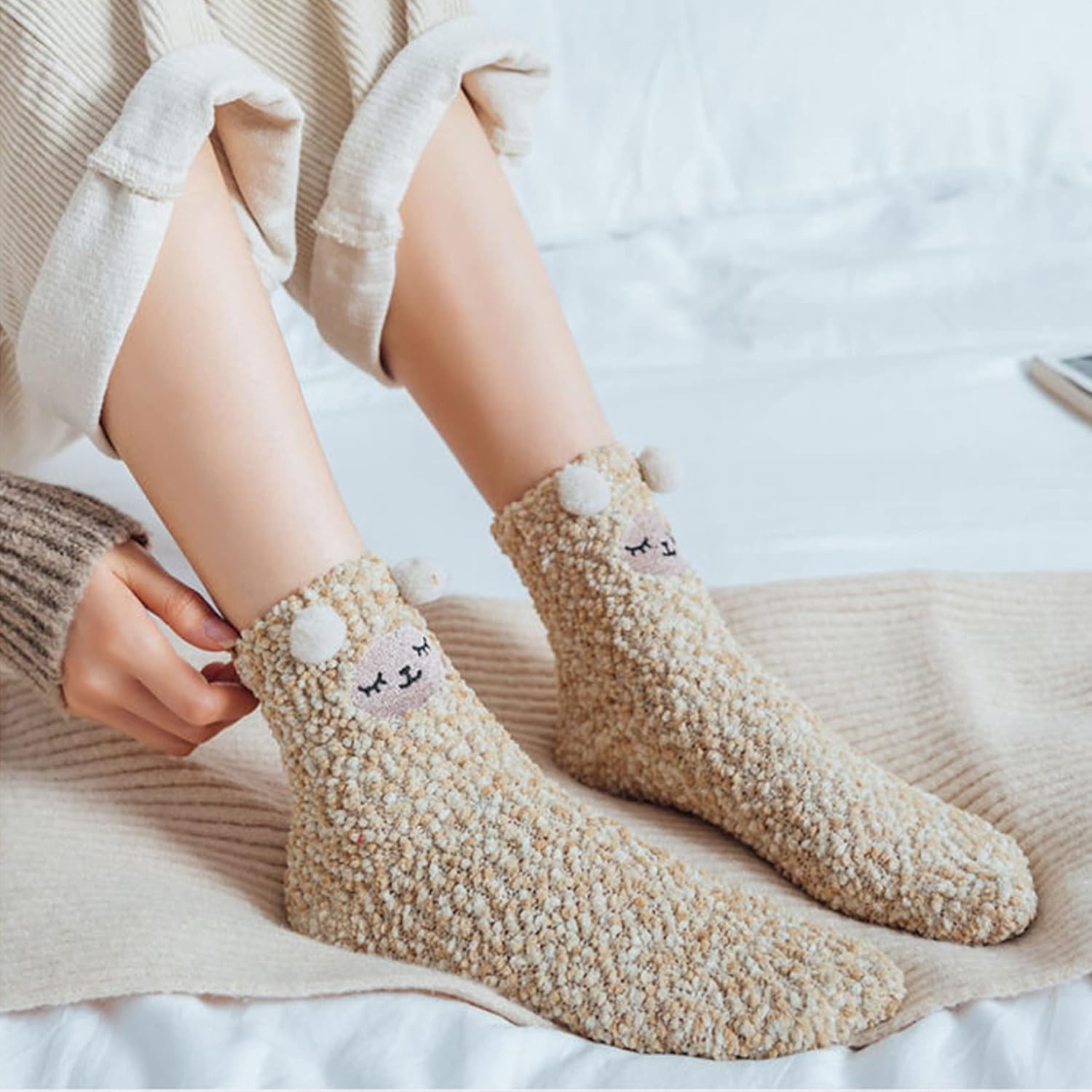 LINEMIN Womens Fuzzy Socks Cozy Fluffy Winter Warm Slipper Socks Microfiber Soft Home Sleeping Socks - Image 5
