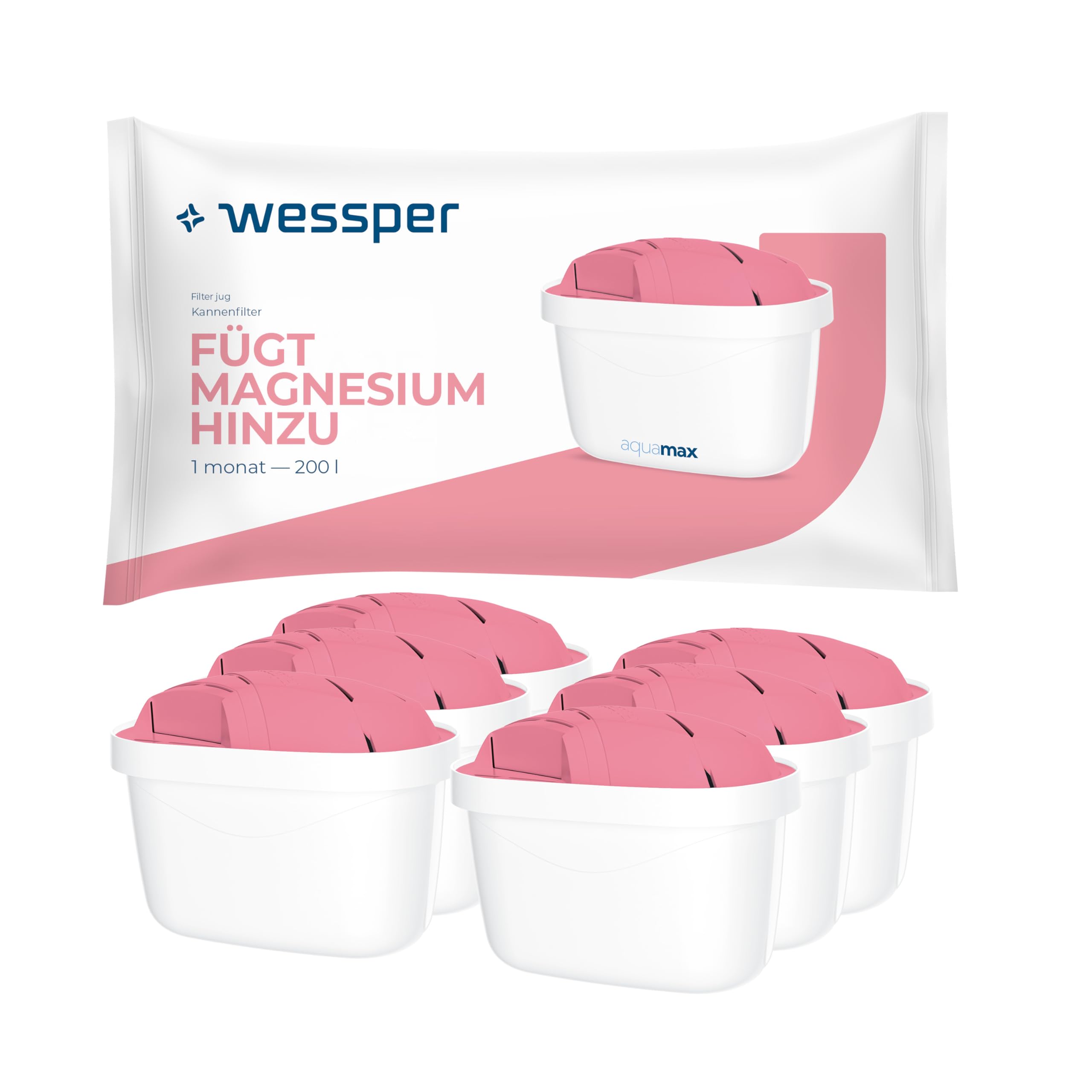 Wessper Magnesium filter, Zusätzlichen PIN für Brita Kanne - 6 Stück | Magnesium Wasserfilter kartusche, Aktivkohle, kompatibel mit Dafi, BWT Aquaphor zusätzlichen pin kompatibel mit Brita Kanne