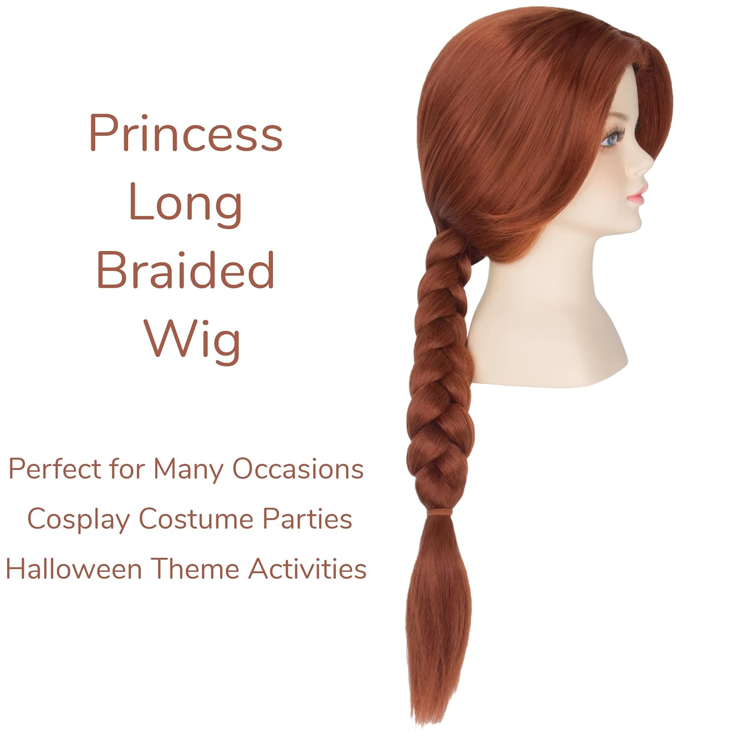 Miss U Hair Long Plaited Reddish Brown Braided Wig with Necklace and Green Ribbon Cosplay Party Wig for Small Head - Image 6