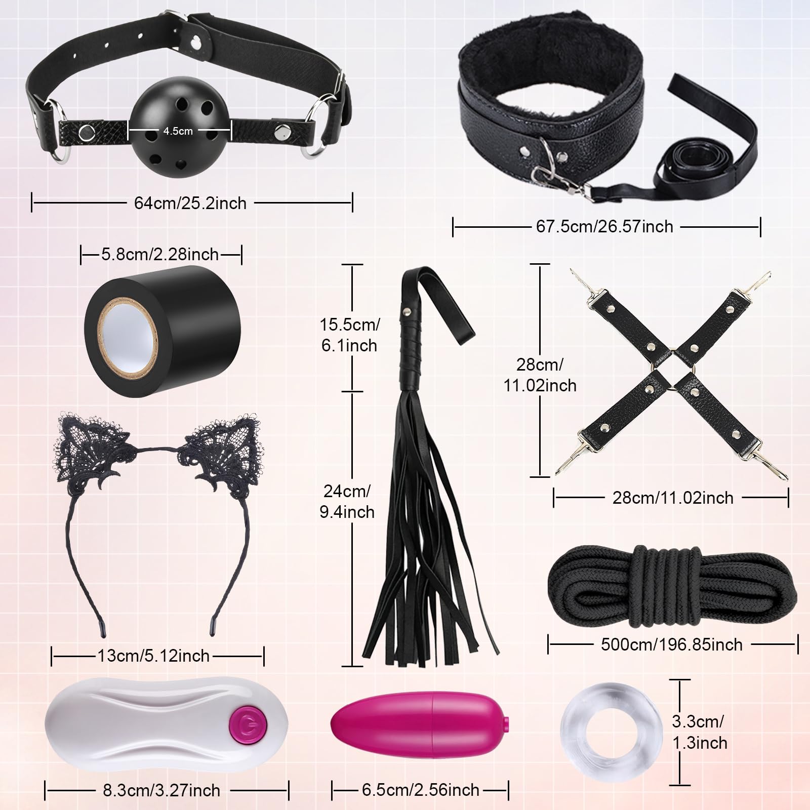 18 Piezas SM Bondage Kit, BDSM Restraints Kits con Máscara y Sexual Esposas, Erótico Set Juguetes Sexuales para Parejas Bondage Set Esposas para Principiantes y Experimentados
