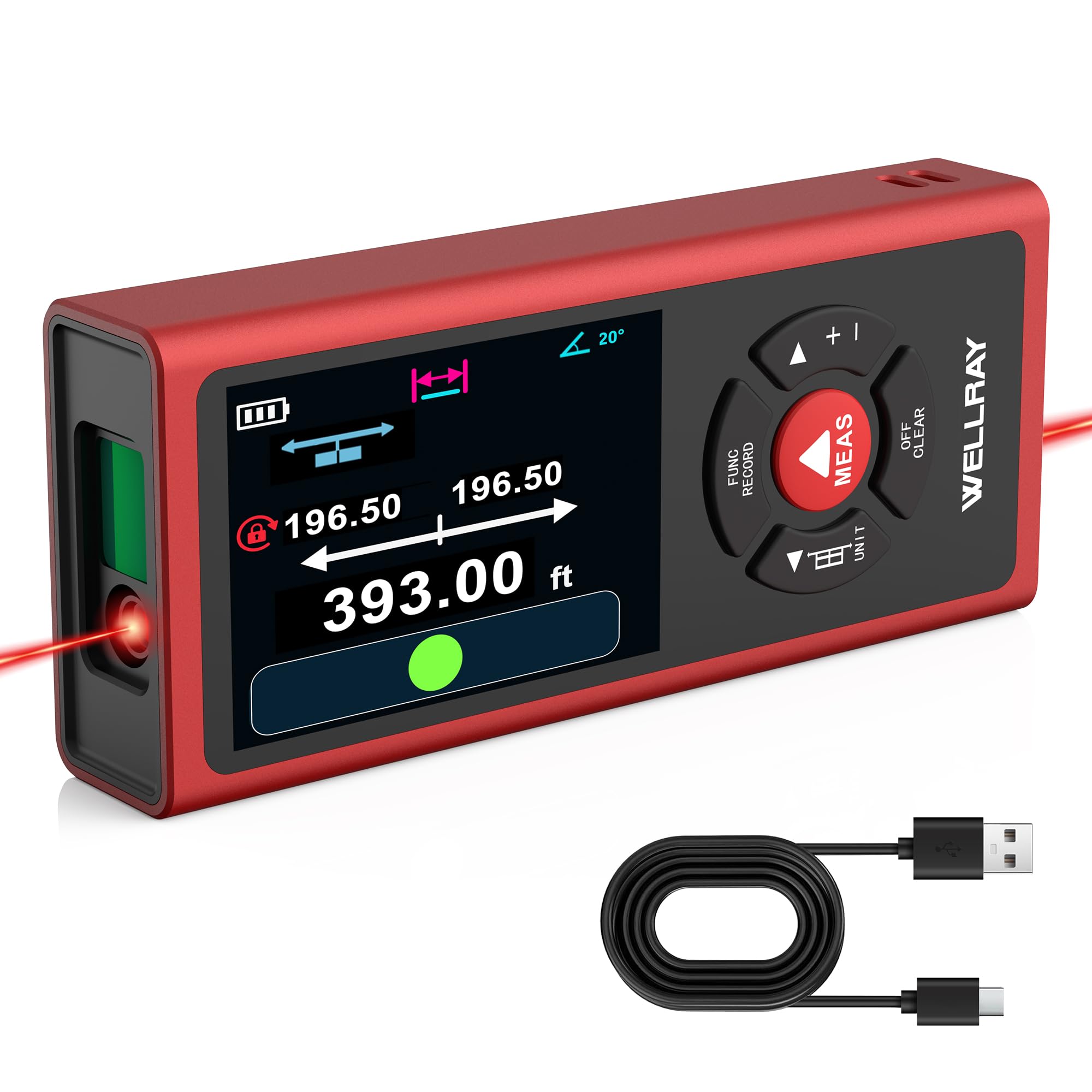 Dual Laser Measuring Tool 400Ft, Rechargeable Laser Measure Tool with Long-Lasting Battery, Laser Distance Meters with ±1/16" Accuracy, Laser Measurement Tool with Bubble Level for DIY Home Indoor