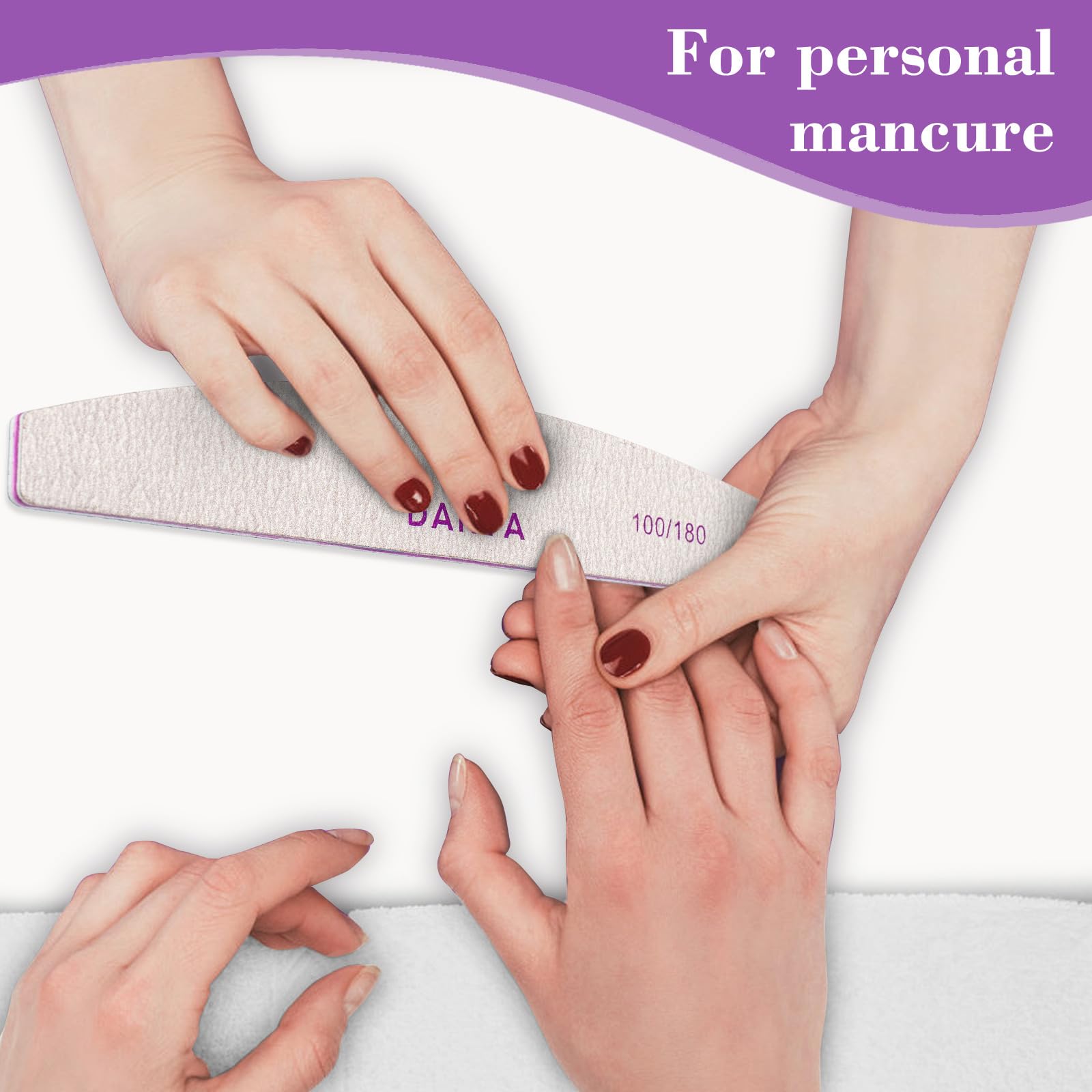 DARYA Limas de uñas (100 piezas) de doble cara de grano 100/180 para uñas, acrílicas, limas naturales de uñas de los pies y aseo de mascotas, duraderas, lavables, profesionales para uso doméstico y