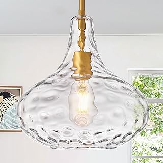 CATINER 11" Clear Hammered Glass Pendant Light, Gold Kitchen Island Light