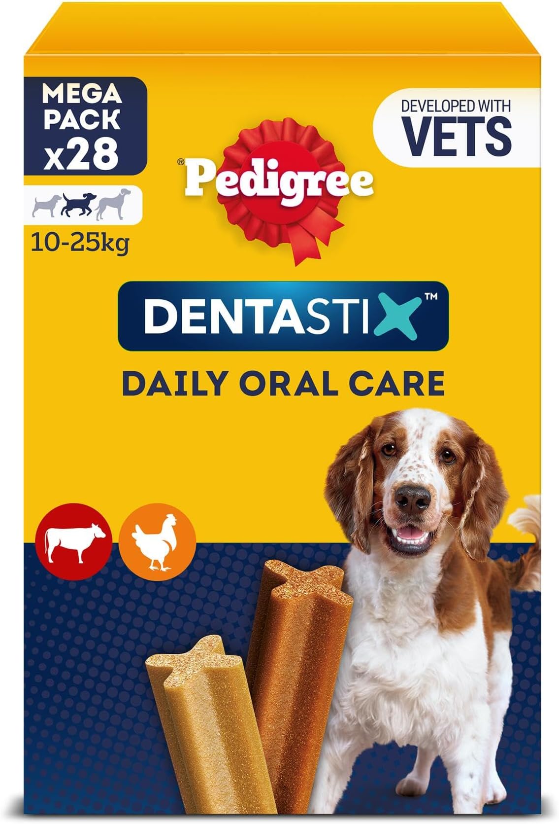Pedigree DentaStix - Daily Dental chews for medium Dogs (10-25 kg) , 28 Pedigree Dentastix sticks (Pack of 4)