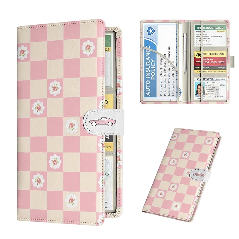 Organizador de Documentos Automotivos LumeTrav com Fechamento Magnético M-Pink Checkerboard