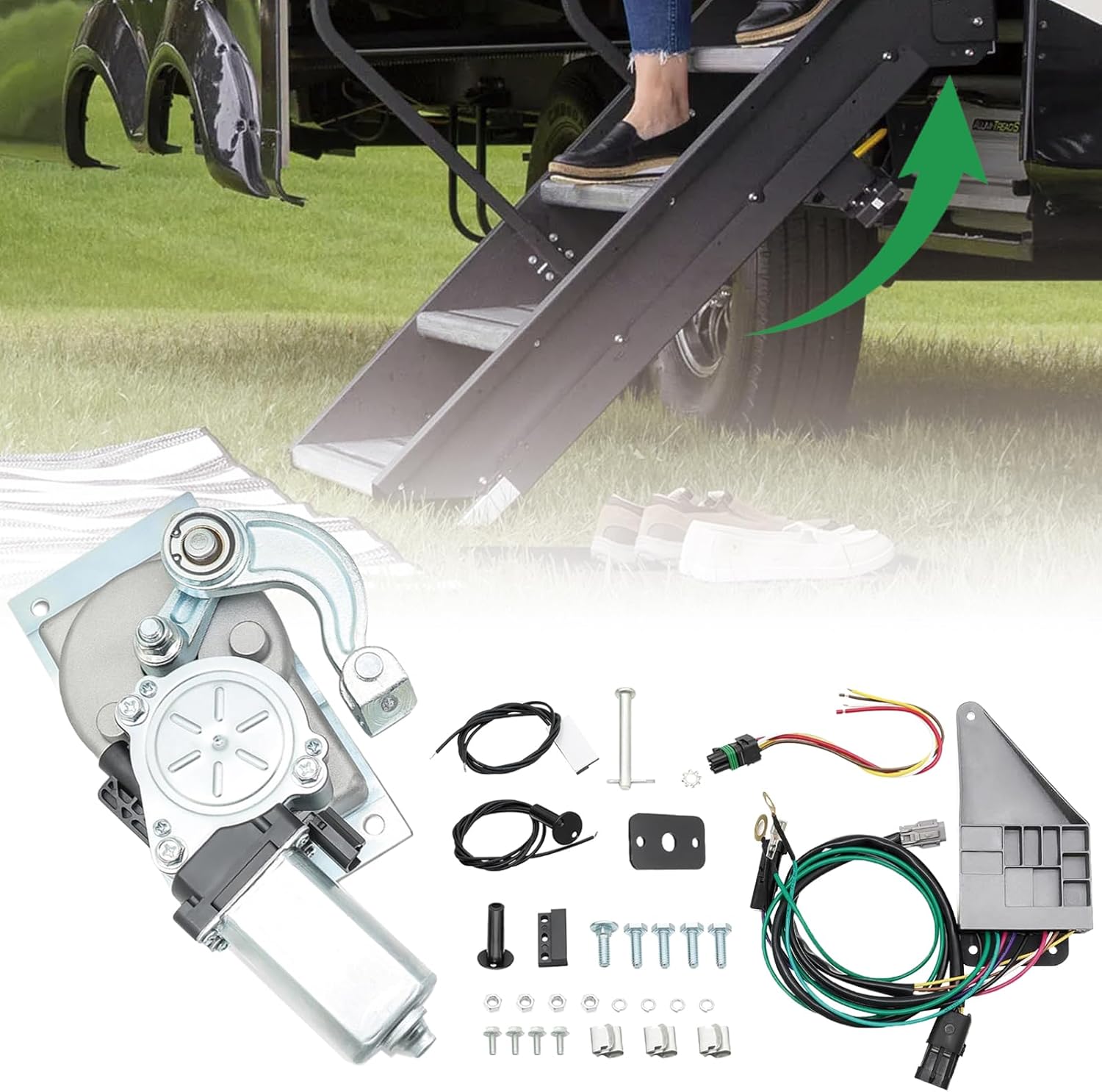 RV Step Motor Conversion Kit for Linkage B fits for Lippert Kwikee Electric Entry Steps Series 28, 31, 37 & 39,Motorhome Power Stair Motor Kit-Replacement Kwikee 379769,909772000