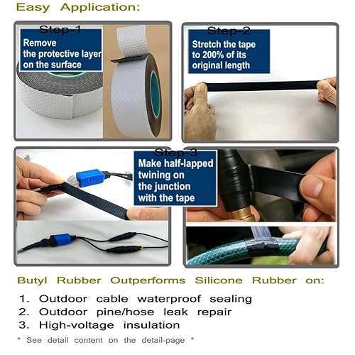 Miniatura 6 de EAGLEWATCH 4 rollos de cinta autofusible de goma butílica  IP67 impermeable y aislamiento de 35 KV  Resistencia extrema al fríocalor (-4 F a 194 F)