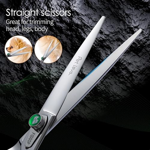 Miniatura 6 de Kit de tijeras profesionales para el aseo de perros de 8 pulgadas, curvadas y rectas, juego de 5 piezas para el aseo de perros grandes, caniche,