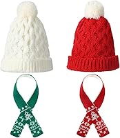Vista 8 de Paquete de 4 unidades de ropa de muñeca de Navidad, mini muñeco de nieve, bufanda, sombrero de punto de Papá Noel, bufanda de árbol de Navidad