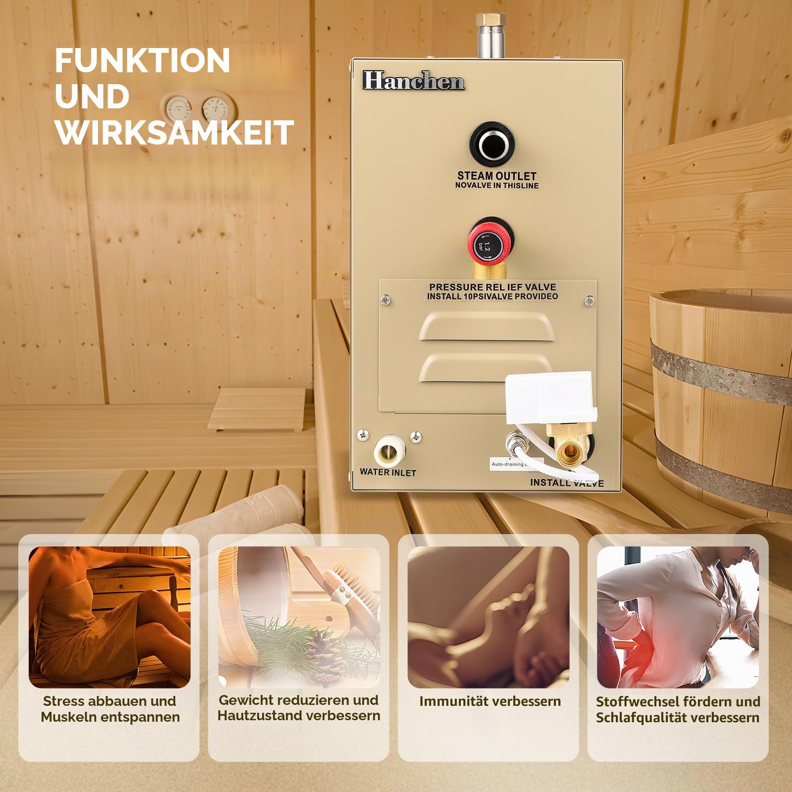 Hanchen 9KW Dampfbadgenerator für 7,5m³ Raum 35-55 ℃ Sauna dampfbad Dampferzeuger für Sauna Bad Türkische Dusche zu Hause CE 380V