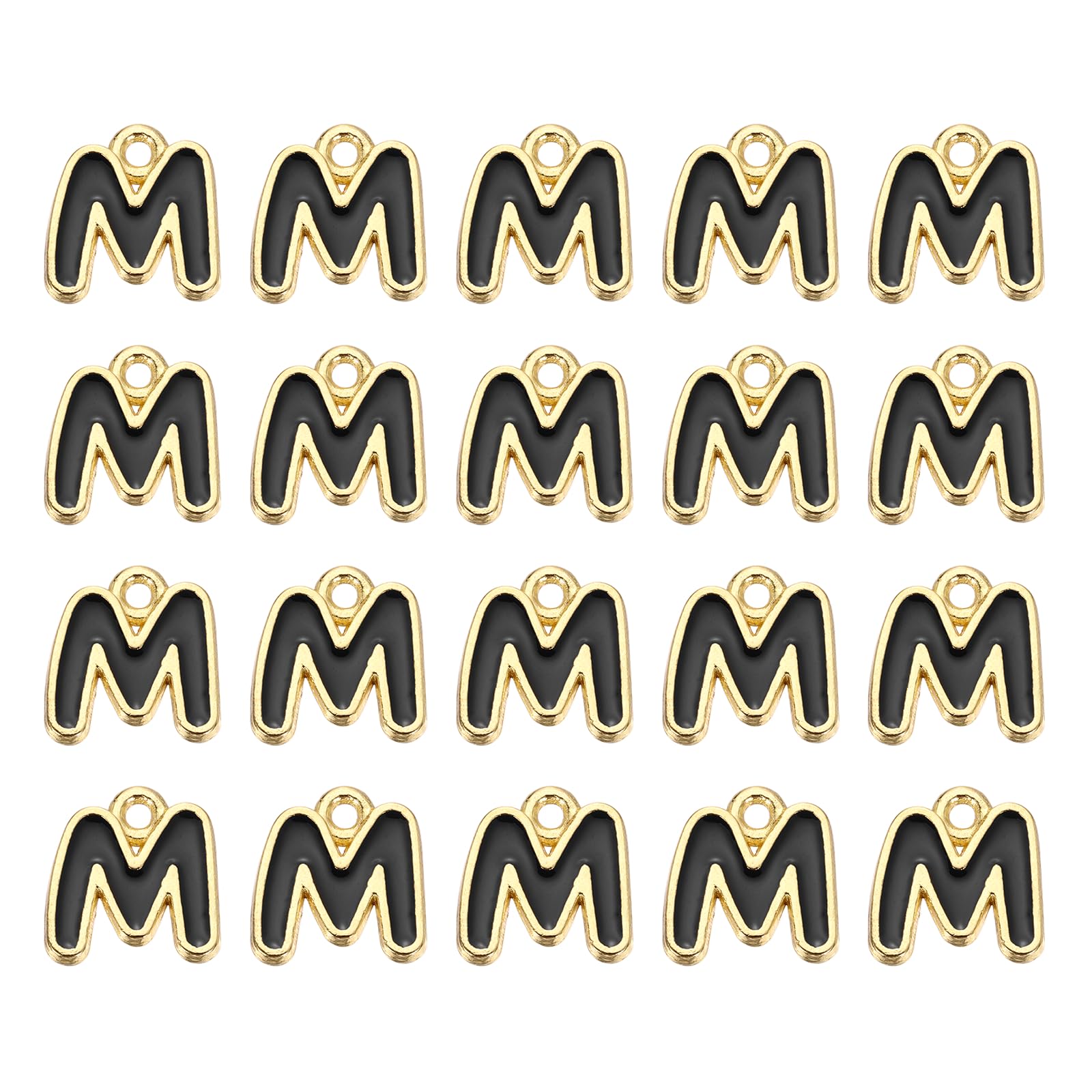 sourcing map 20 Pcs Letter Pendants, Alloy Letter M Initial Alphabet Charm with Jump Ring DIY Bracelet Necklace Pendants for Jewelry Making DIY Crafts, Gold & Black