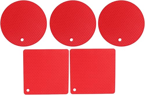 LEEZAD 5Pcs Silicone Trivet Mats, Square Round Honeycomb Hot Pad, Multipurpose Non Slip Hot Pads for Kitchen Potholders, Hot Dishers, Jar Opener,
