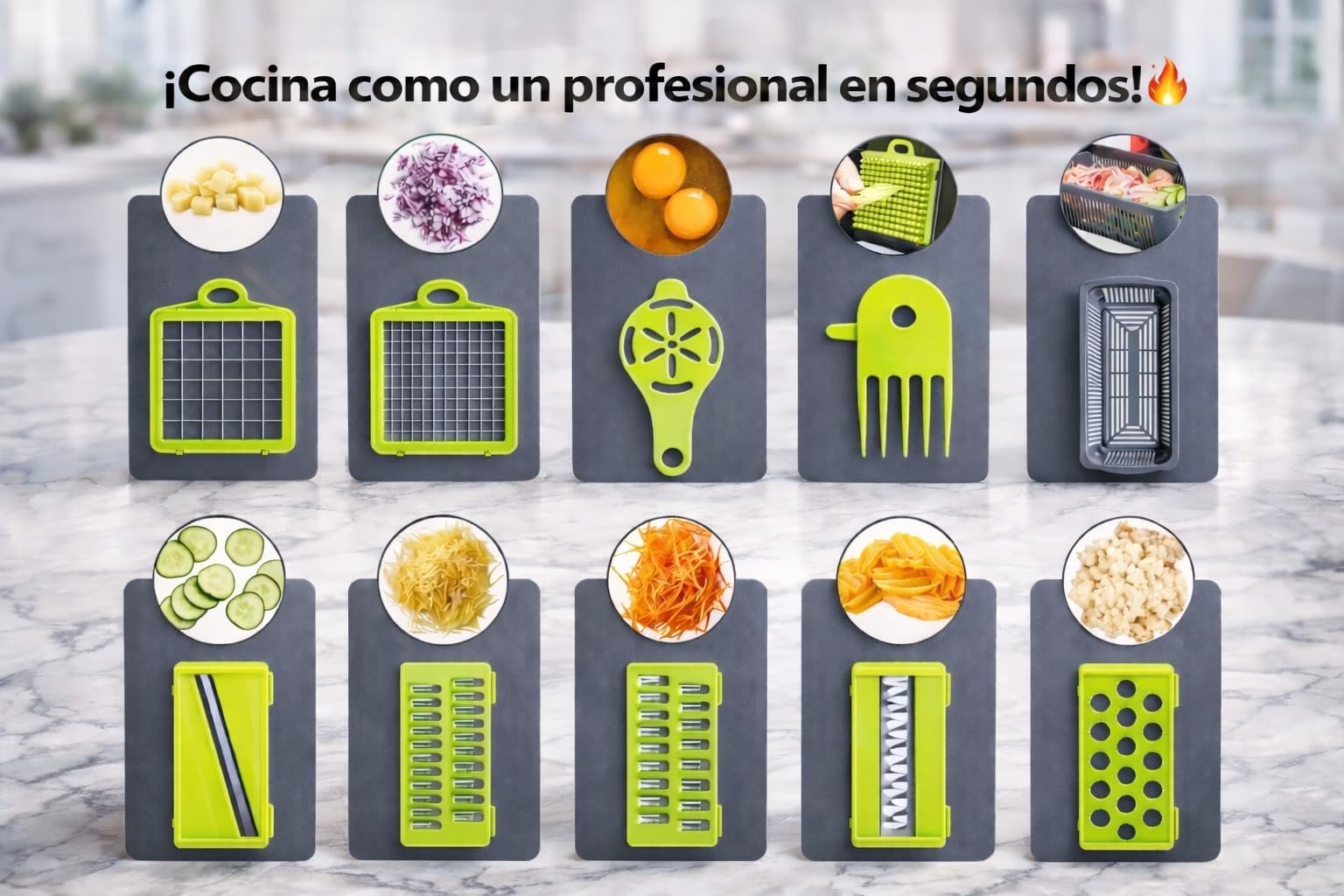 Mandolina de Cocina Profesional, Cortador de Verdura y Picadora de Verduras 16 en 1 – Cortador de Verduras y Picador de Verdura y Frutas – Mandolina Cocina, Cortador y Picadora Verduras — view 3