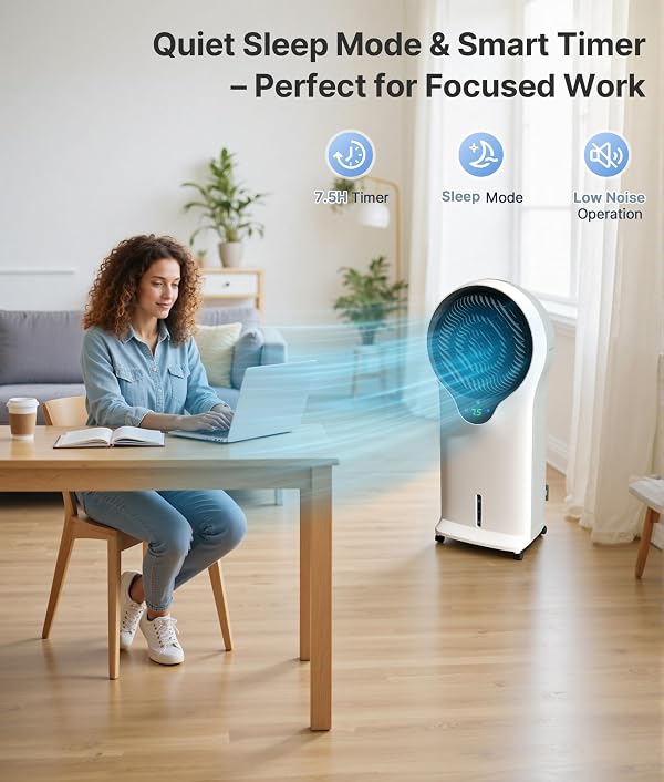 EXNOS 3-in-1 Evaporative Air Cooler - Portable Swamp Cooler Air Conditioner with 5.5L Water Tank & 2 Ice Packs, 3 Speeds, 3 Modes, Cooling Fans that Blow Cold Air for Home & Office by EXNOS - Used condition - Image 8