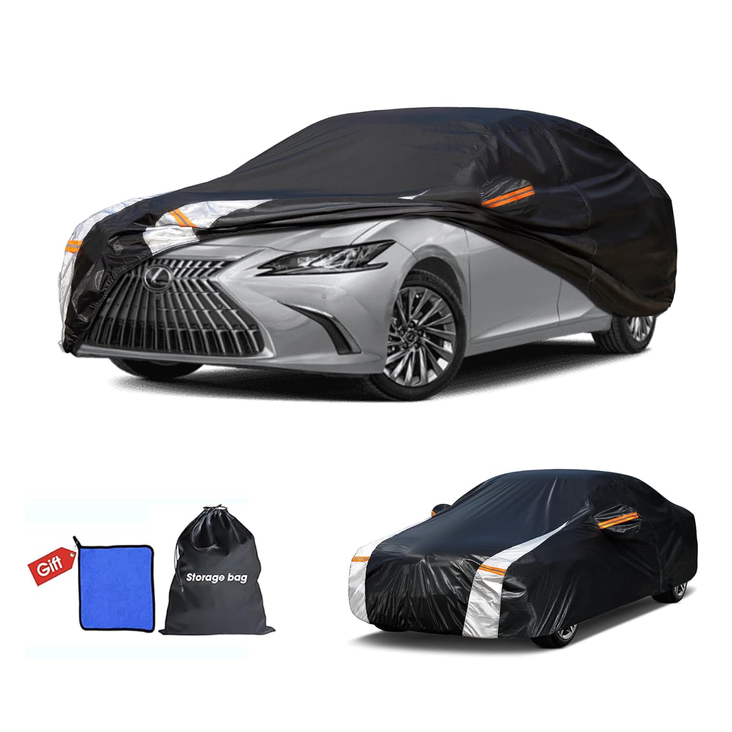 Car Cover Waterproof All Weather Full Exterior Sedan Cover Universal Fit Lexus ES350 Model S Toyota Avalon Chevy