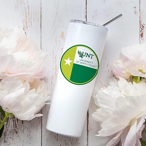 Miniatura 2 de University of North Texas - Vaso delgado para agua, acero inoxidable, vaso con popote y tapa, doble pared, de acero inoxidable (University of North