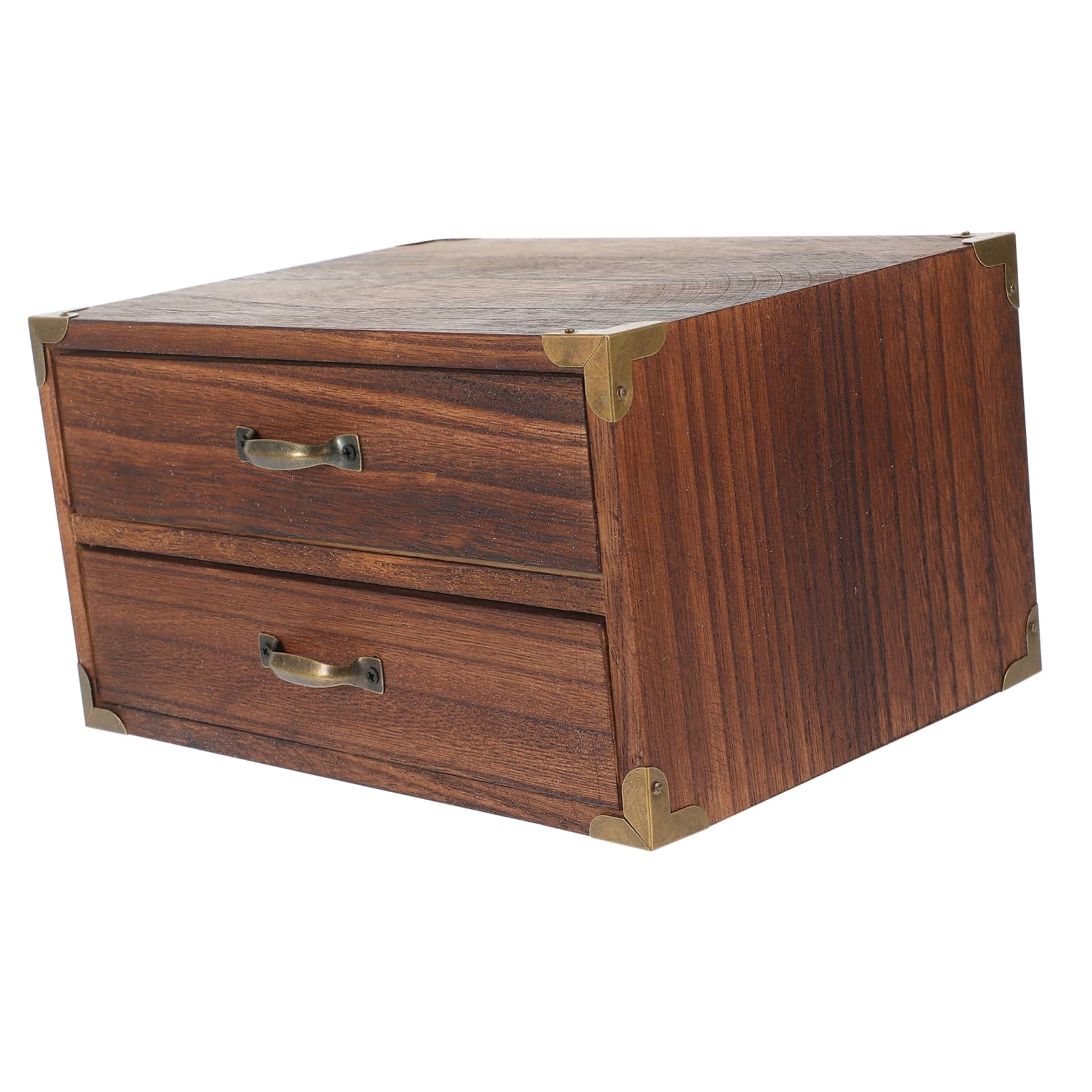 OUNONA Vintage Holzbox mit Schubladen Schreibtisch Organizer für Home Office 2 Schubladen Großzügiger Stauraum Ordentliche Aufbewahrung