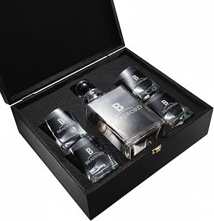 Personalized Whiskey Decanter (27 oz) & Glass Gift Set – Engraved 4 Bourbon Glass & 8 Stones & 4 Wooden Coaster with Wooden gift Box,Old Fashioned Cocktail Glas