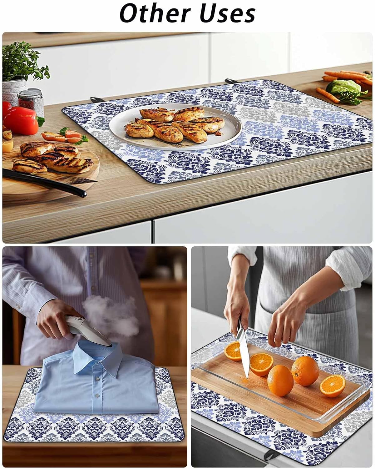 Stove Top Cover Floral Damask Pattern Stove Cover for Electric Stove Top Ombre Navy Blue Luxury Glass Cooktop Covers Anti-Slip Mat Heat R esistant Countertop Protector Kitchen Decor 28.5"x20.5"