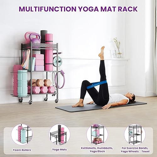 Miniatura 7 de Estante de almacenamiento para esterilla de yoga, estante de almacenamiento de gimnasio en casa, almacenamiento de entrenamiento VOPEAK para