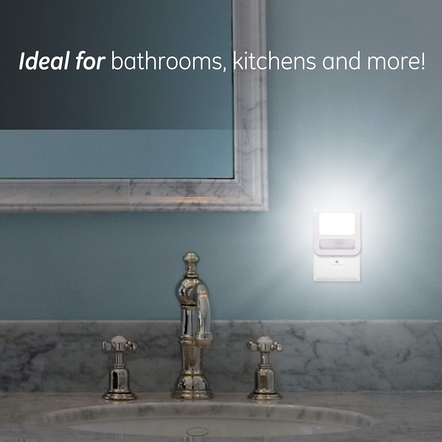 GE LED Motion Sensor Night Light, 20 Lumens, Dusk-to-Dawn, UL-Certified, Modern, Ideal Nightlight for Living Room, Bathroom, Bedroom, Nursery, 46439, White, 2 Pack - - 