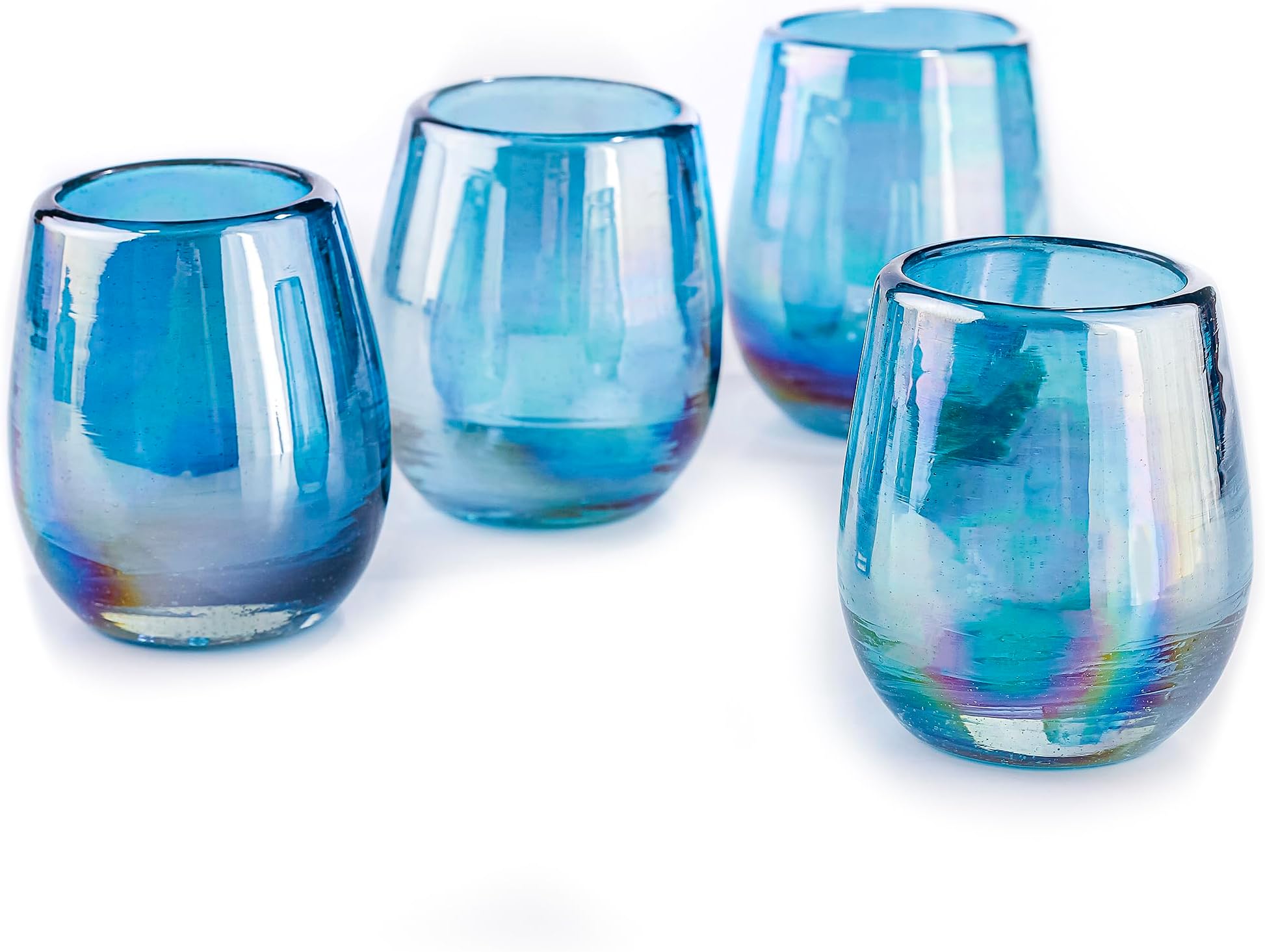 Authentic Mexican Tequila Shot Glasses - Tequila Set of shot glasses - 4 pcs - 2 Oz - Mexican Hand Blown Shot Glass (Barrel Aqua)