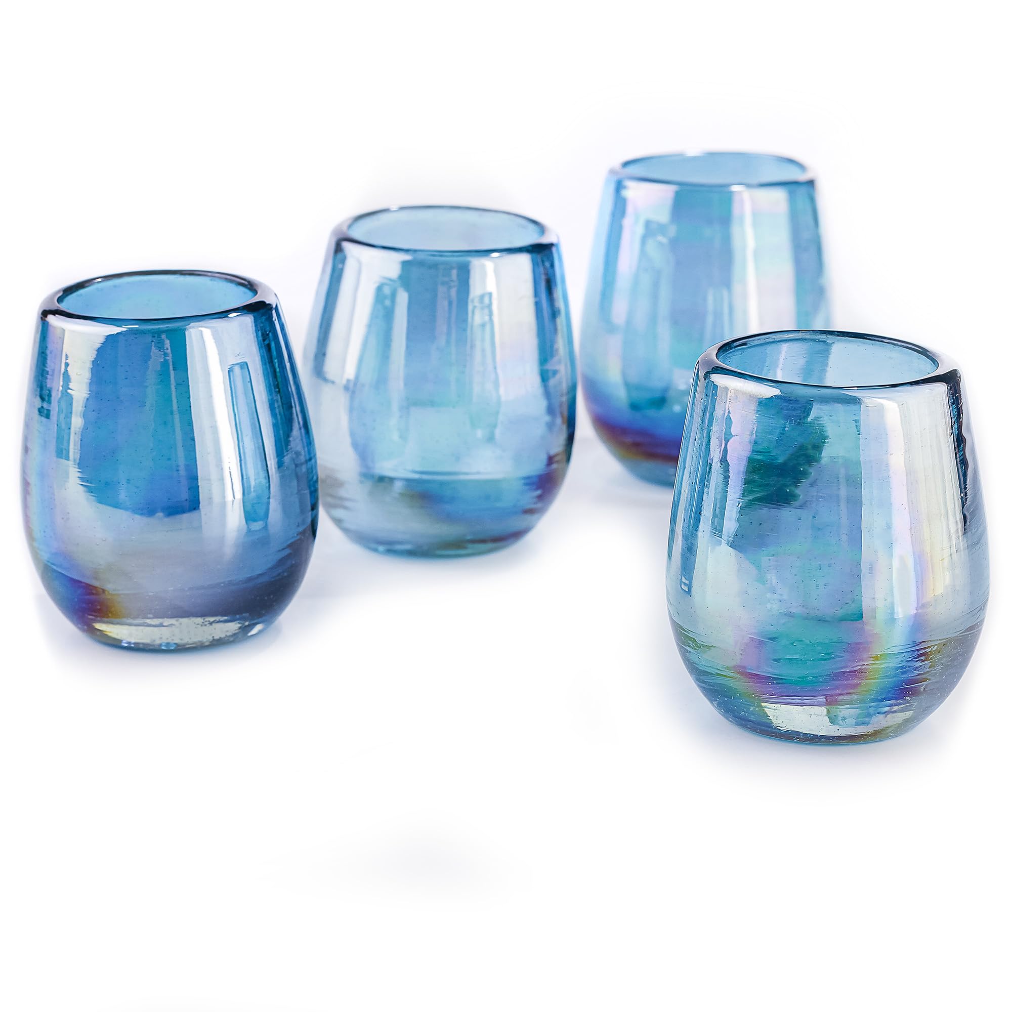 Authentic Mexican Tequila Shot Glasses - Tequila Set of shot glasses - 4 pcs - 2 Oz - Mexican Hand Blown Shot Glass (Barrel Aqua)