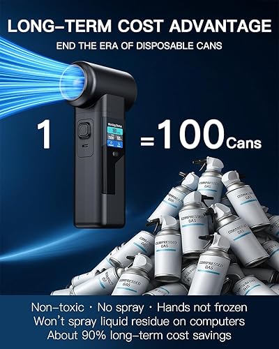 Miniatura 24 de Eliminación instantánea del polvo plumero eléctrico de aire de 130000 RPM, motor de 1.575 in, batería de 8000 mAh y carga rápida de 30 W, pantalla