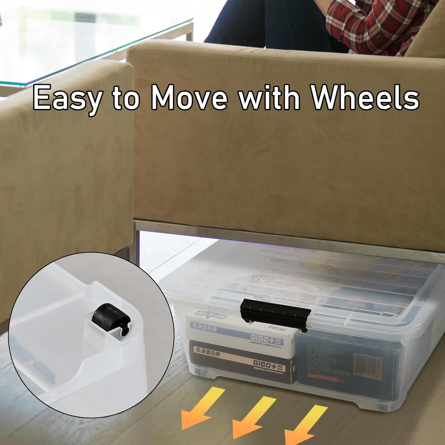 50 Quart Large Plastic Under Bed Storage Box, Clear Underbed Storage Containers with Wheels, 3 Packs