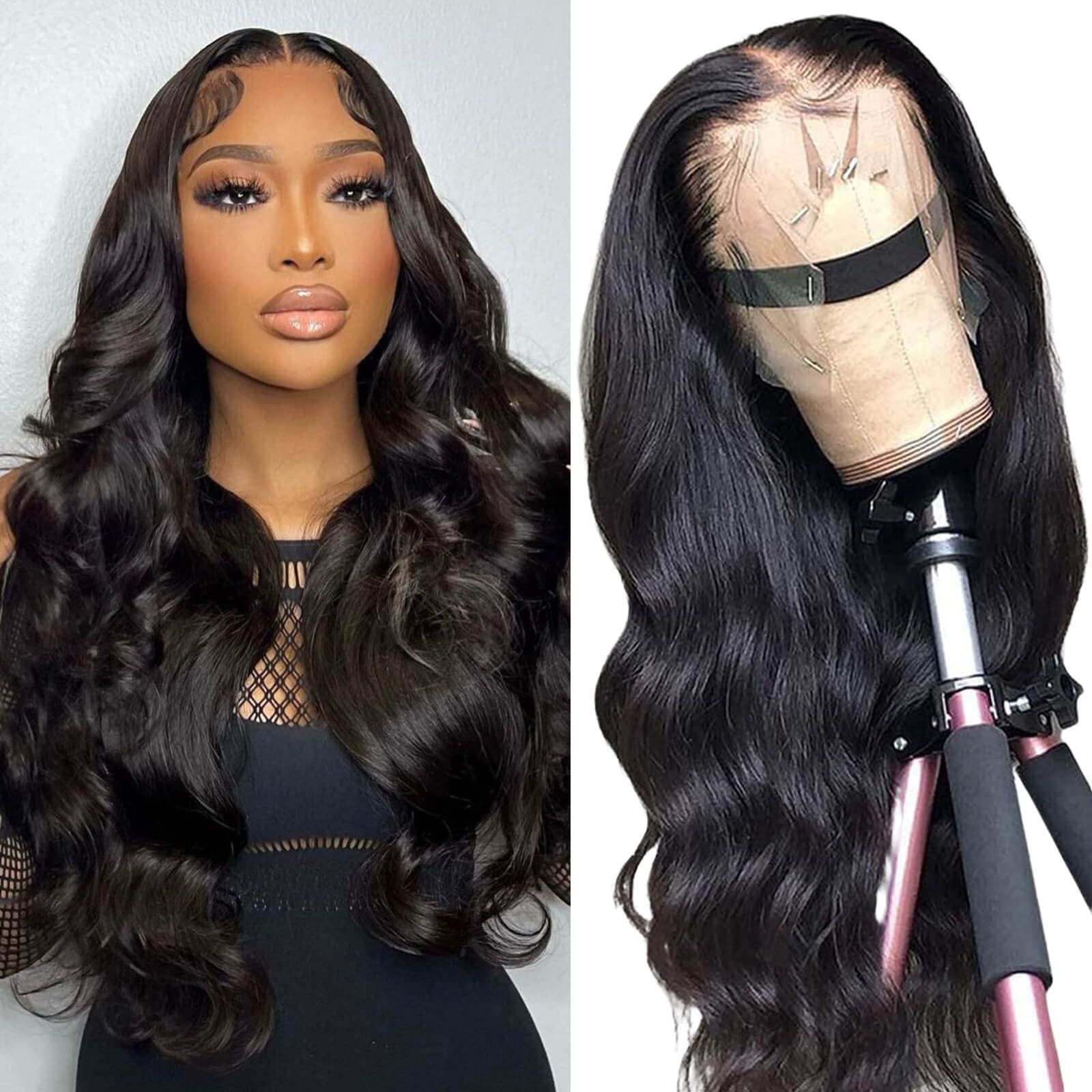 GURVEYBody Wave Lace Front Wigs Human Hair 13x4 Brazilian Virgin Lace Front Human Hair Wigs for Women 180% Density Pre Plucked Bleached Knots with Baby Hair Glueless Natural Color (22 Inch)