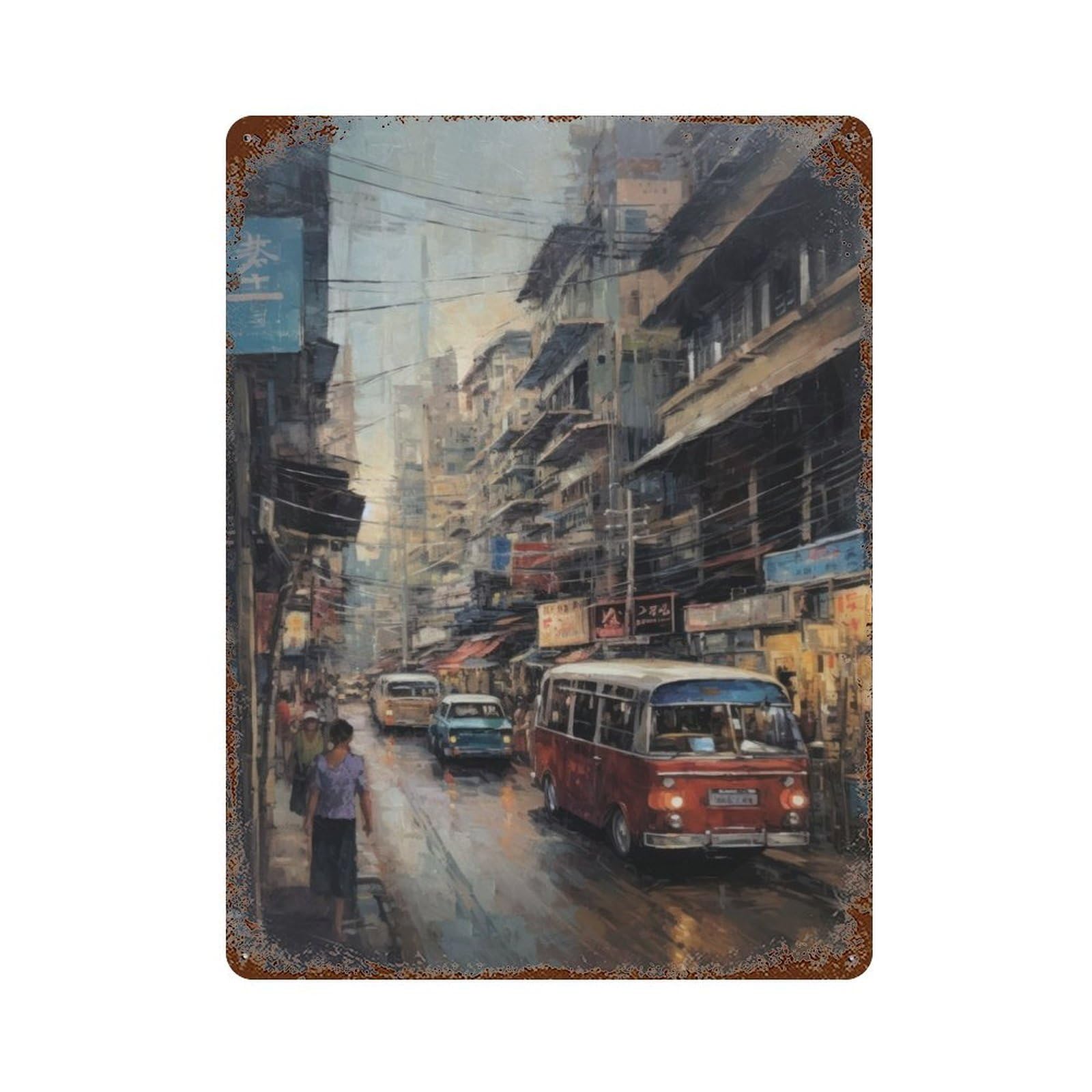 Garage Style Bangkok Thailand in Oil Distressed Metal Wall Sign 15.7"x11.8", Novelty Wall Decor for Bar And Workshop