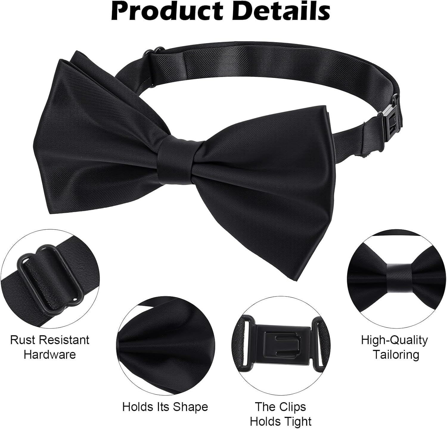 JIEYAO 50 Pack Black Bow Ties for Men, Pre-Tied Adjustable Satin Bow Ties Formal Tuxedo Bowties for Wedding Party