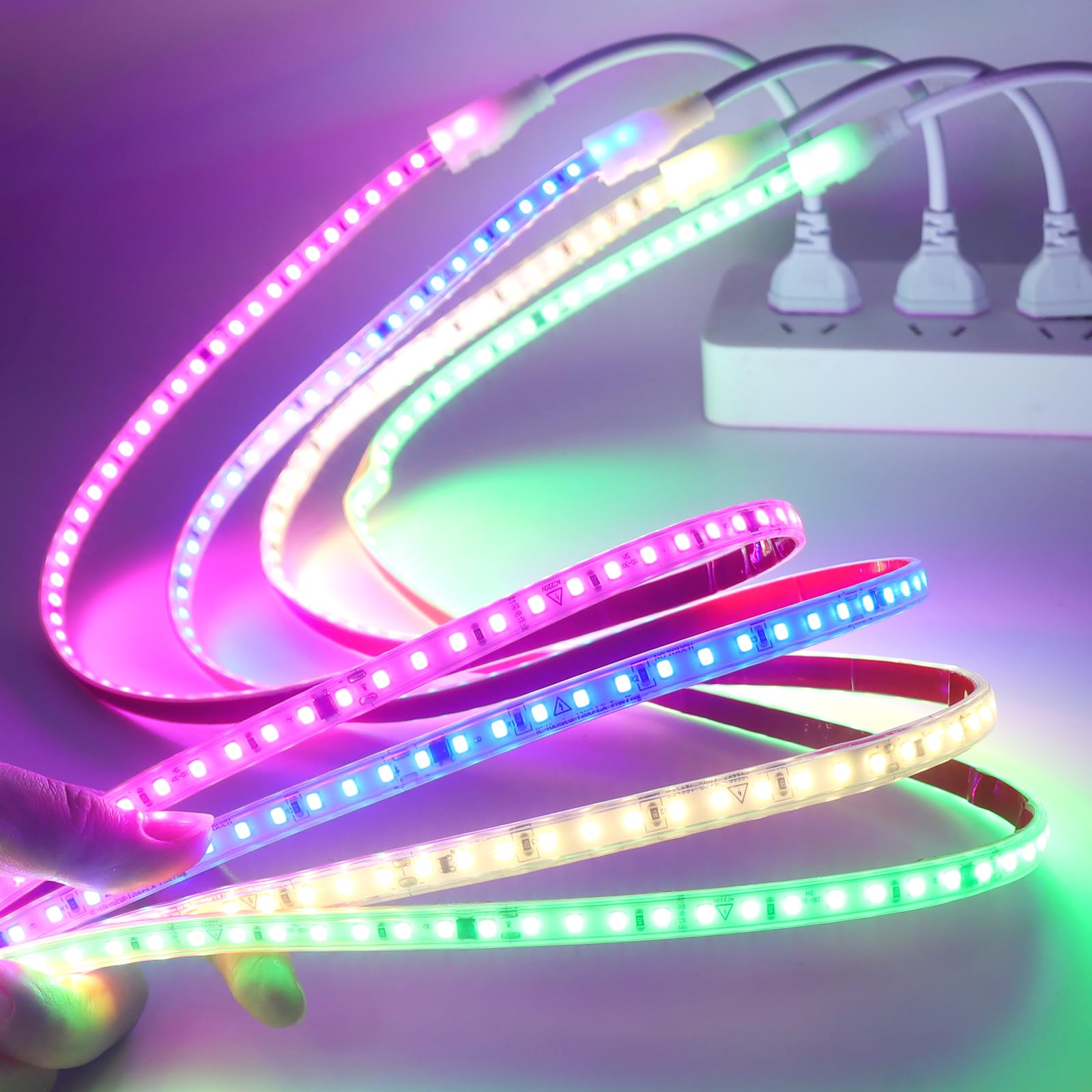 220V Tira LED con On/Off [50m,Amarillo],IP65 Estanco Flexible,Tira de Luz LED Recortable CRI85+,Iluminación decorativa hogar/tienda