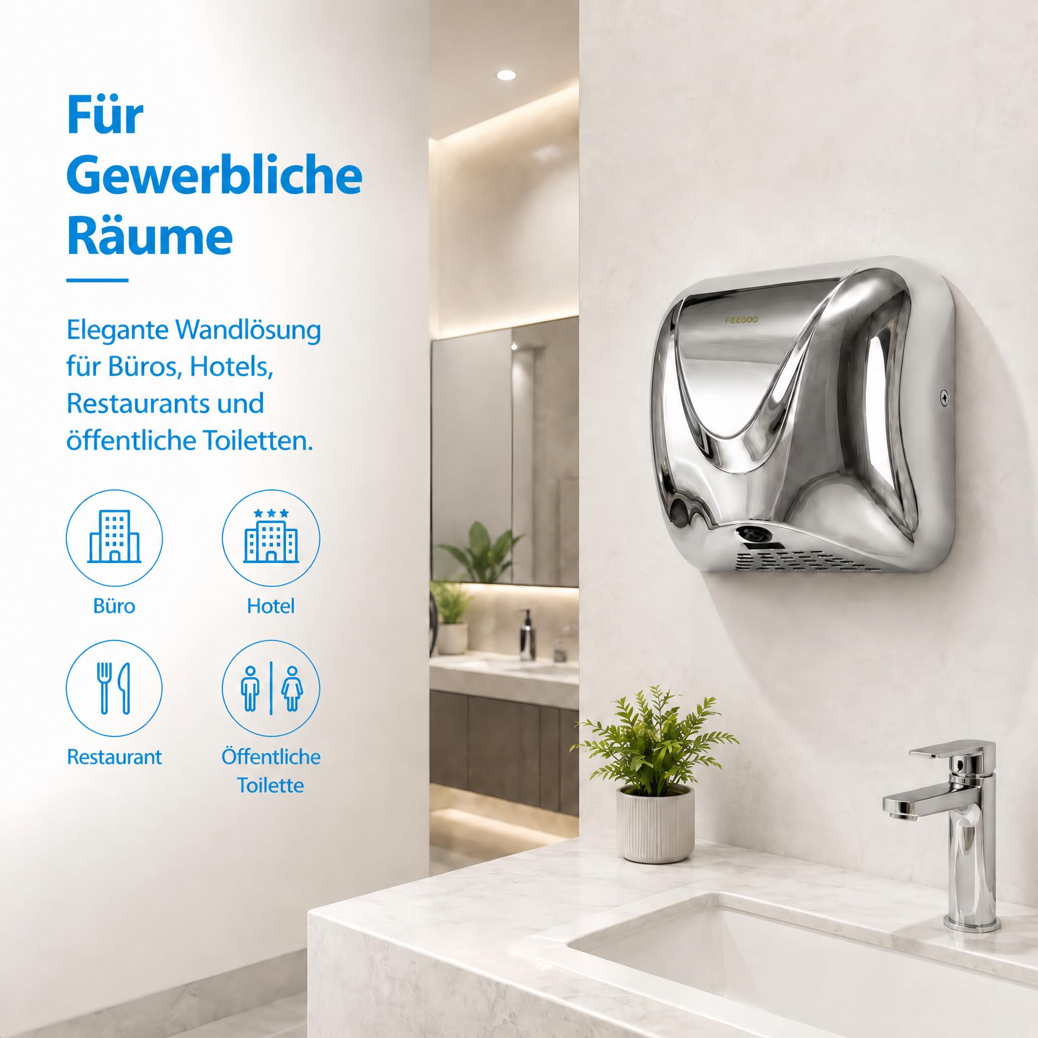 Automatischer Händetrockner aus Edelstahl, 240 V, Hochglanz