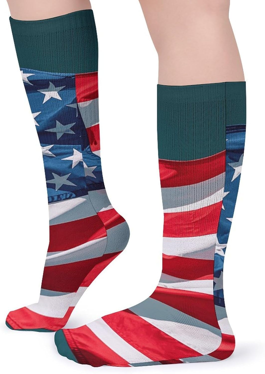 5 Pairs Knee High Socks American Flag Long Tube Boot Seamless Toe