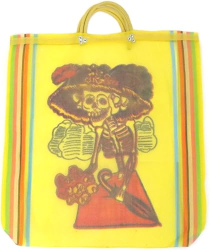 Bolsa de mercado de malla mexicana de esqueleto del Día de los Muertos (amarillo) por Creative Ventures