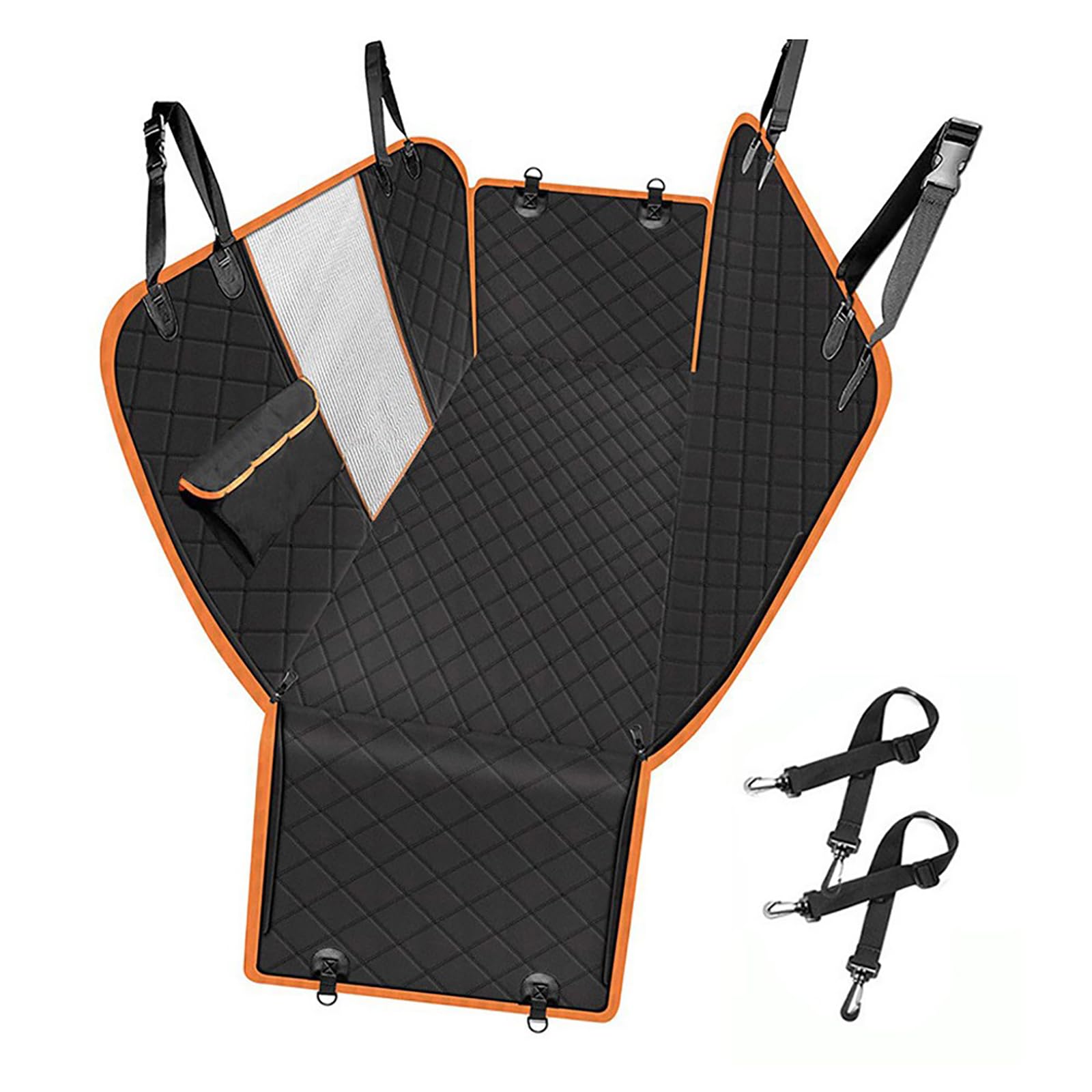 TailGurus USA Pet Owners’ Favorite All-in-One Dog Car Back Seat Cover|Waterproof Hammock with Side Flaps, 600D Heavy Duty Scratch-Proof|Nonslip for Cars, Trucks, SUVs|Trusted Black/Orange Protection