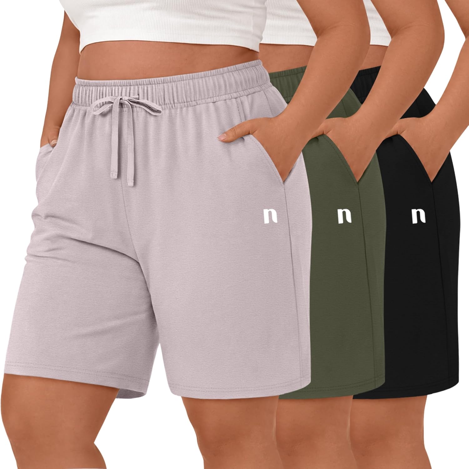 Neer 3 Pack Plus Size Women's Bermuda Shorts Cotton Drawstring High Waisted Casual Athletic Sweatpants Shorts with Pockets